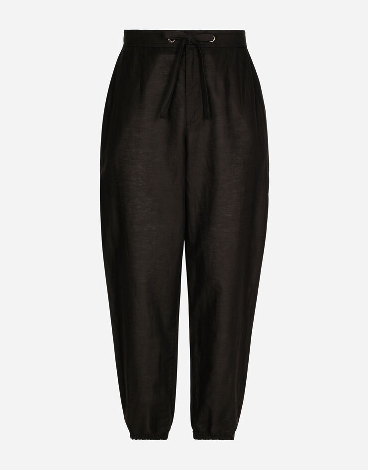 Dolce&Gabbana Linen and cotton jogging pants with logo label Black GV6AHTFU4GK