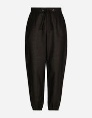 Dolce & Gabbana Linen and cotton jogging pants with logo label Black G4HXATG7ZXD