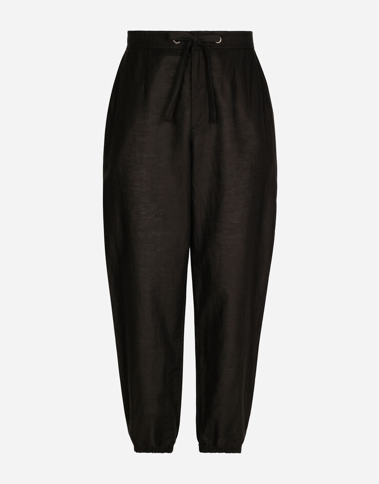 Dolce&Gabbana Pantalón de chándal de lino y algodón con etiqueta con logotipo Negro GV6AHTFU4GK