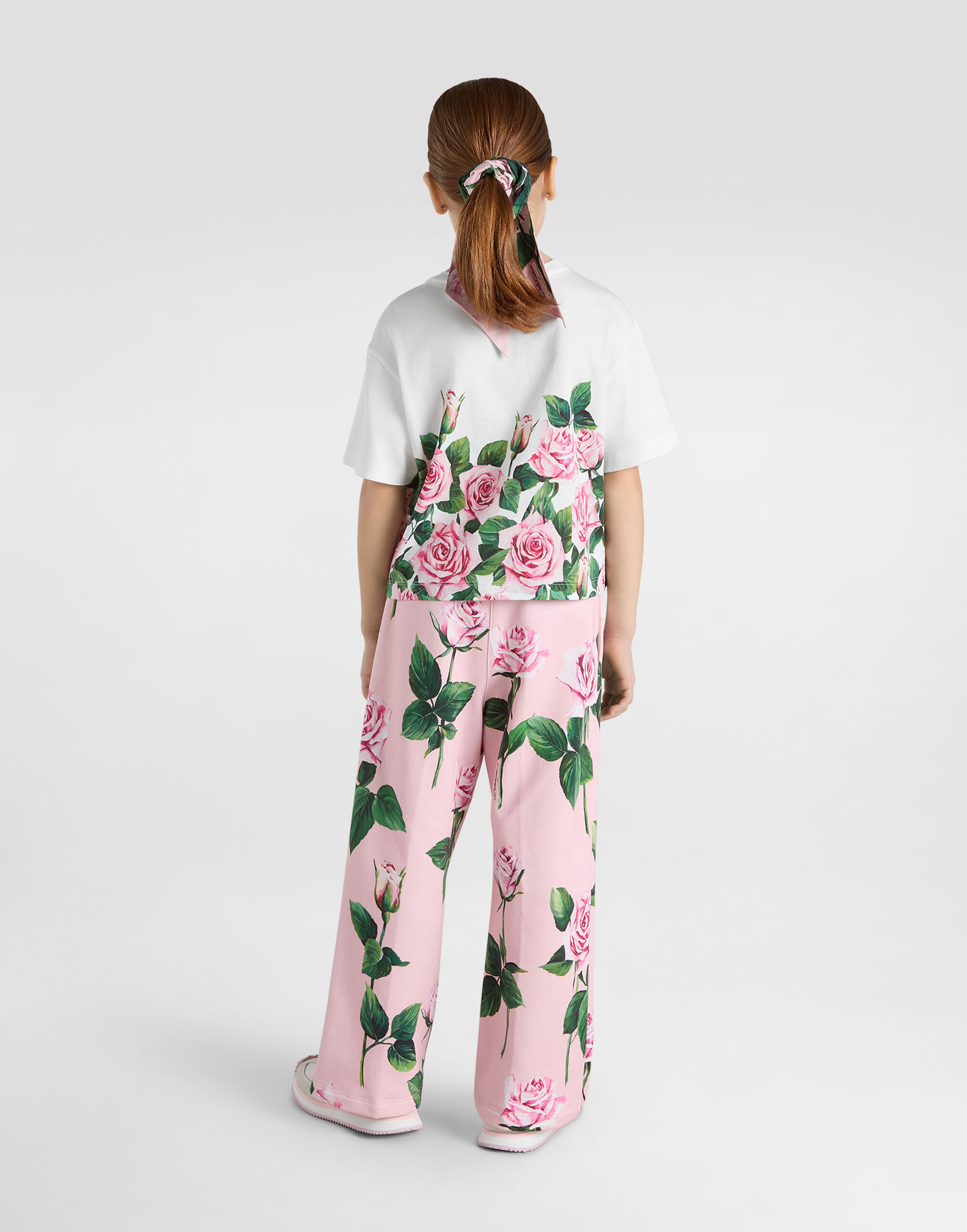 Jersey T-shirt with rose print in Print for Girls | Dolce&Gabbana® US