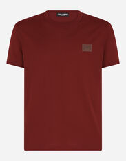Dolce&Gabbana Cotton V-neck T-shirt with branded plate Bordeaux G8LZ1ZG7WUR