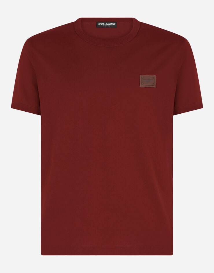Dolce & Gabbana T-shirt à encolure en V en coton avec plaquette à logo Bordeaux G8KJ9TFU7EQ