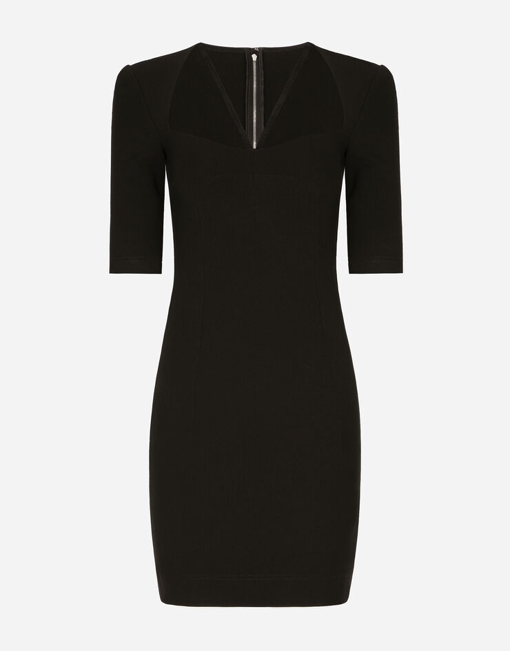 Dolce&Gabbana Kurzes Kleid 3/4-Ärmel aus Jersey Schwarz F6AUTTFUGKF