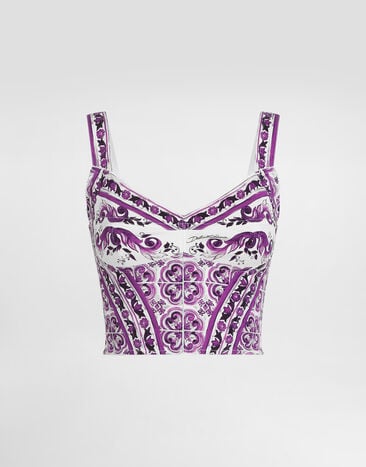 Dolce & Gabbana Majolica-print charmeuse bustier top Multicolor F7AZ2THPAB8