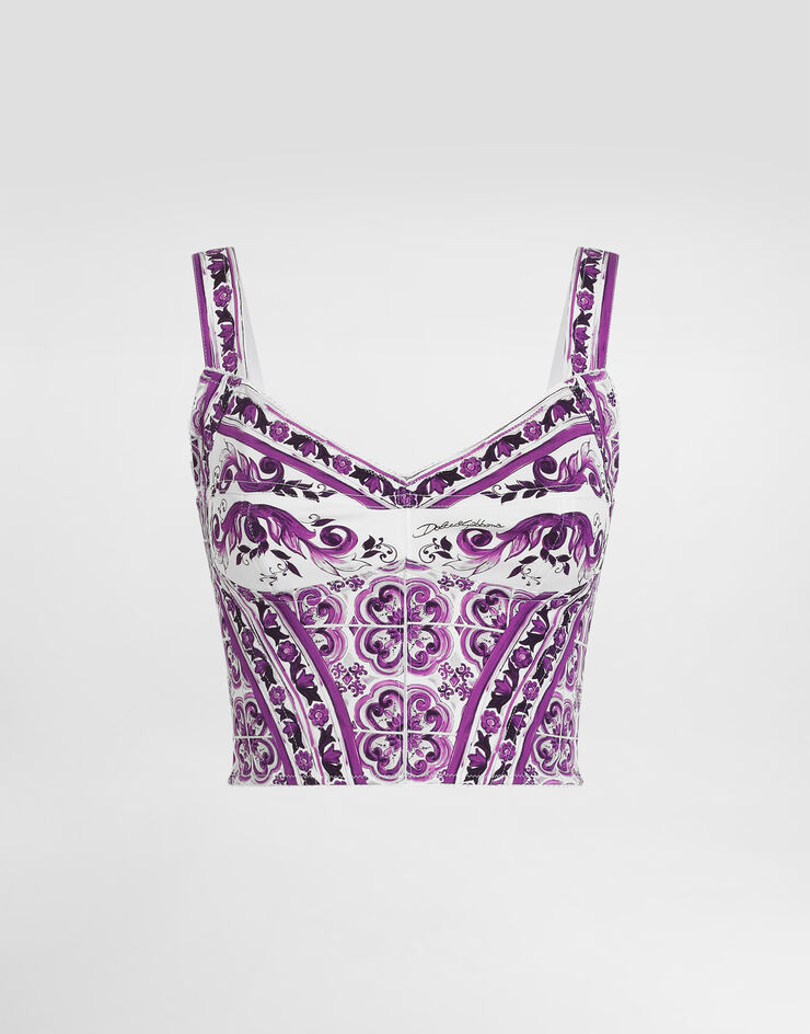 Dolce & Gabbana Majolica-print charmeuse bustier top Multicolor F7AZ2THPAB8