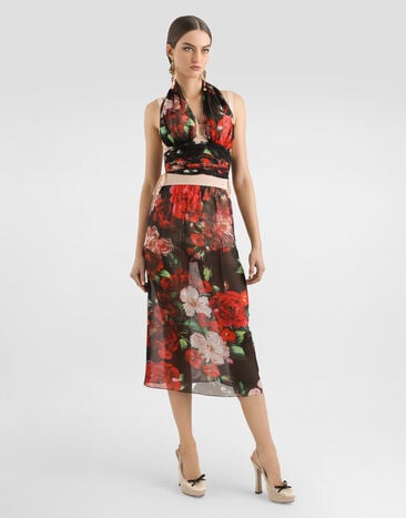 Dolce & Gabbana Bustiertop aus Marquisette und Chiffon Blumenprint Drucken F7AW9TIS1Y6