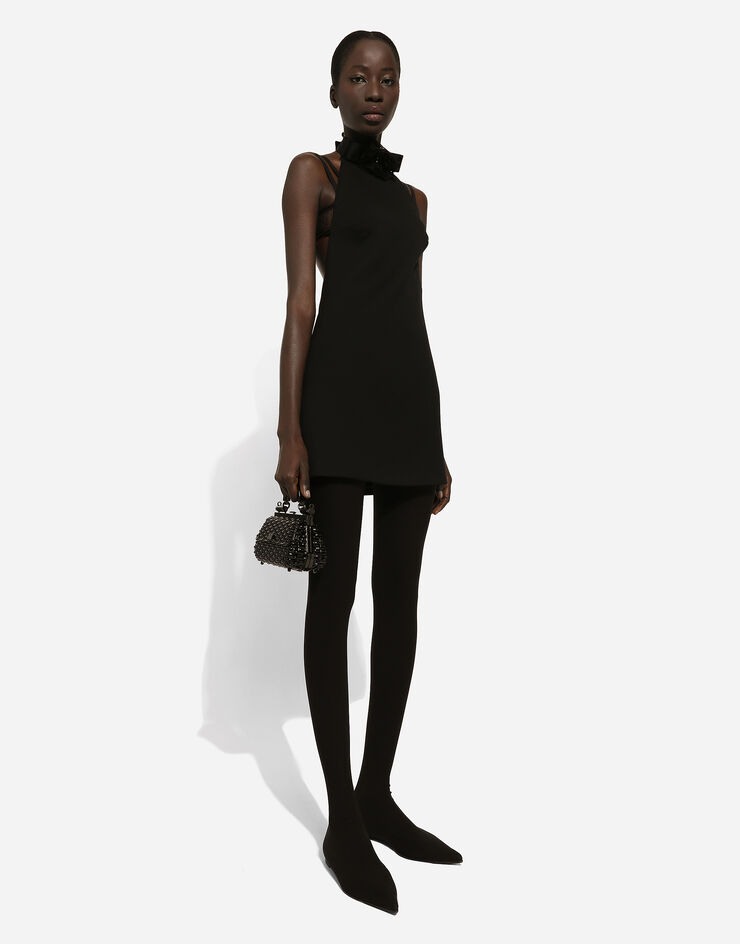 Dolce & Gabbana Abito corto in tela di lana con scollatura su schiena Nero F6JEDTFUBGE