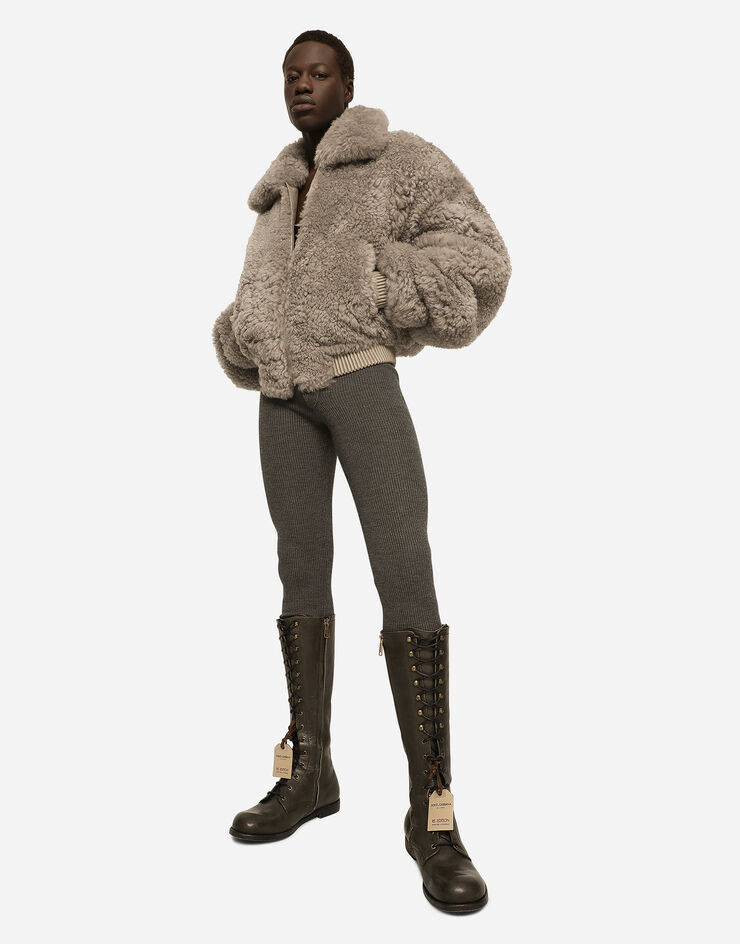 Dolce&Gabbana Wool fine-rib leggings with logo tag Grey GXR51TJCVL9
