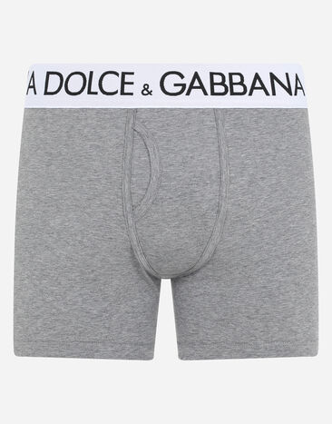 Dolce & Gabbana Lange Boxershorts bi-elastische Baumwolle Grau M4B98JOUAIG