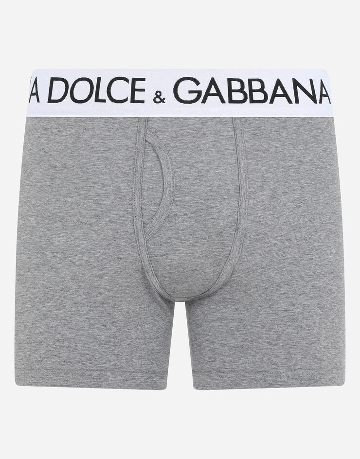 Dolce & Gabbana Lange Boxershorts bi-elastische Baumwolle Grau M4B98JOUAIG