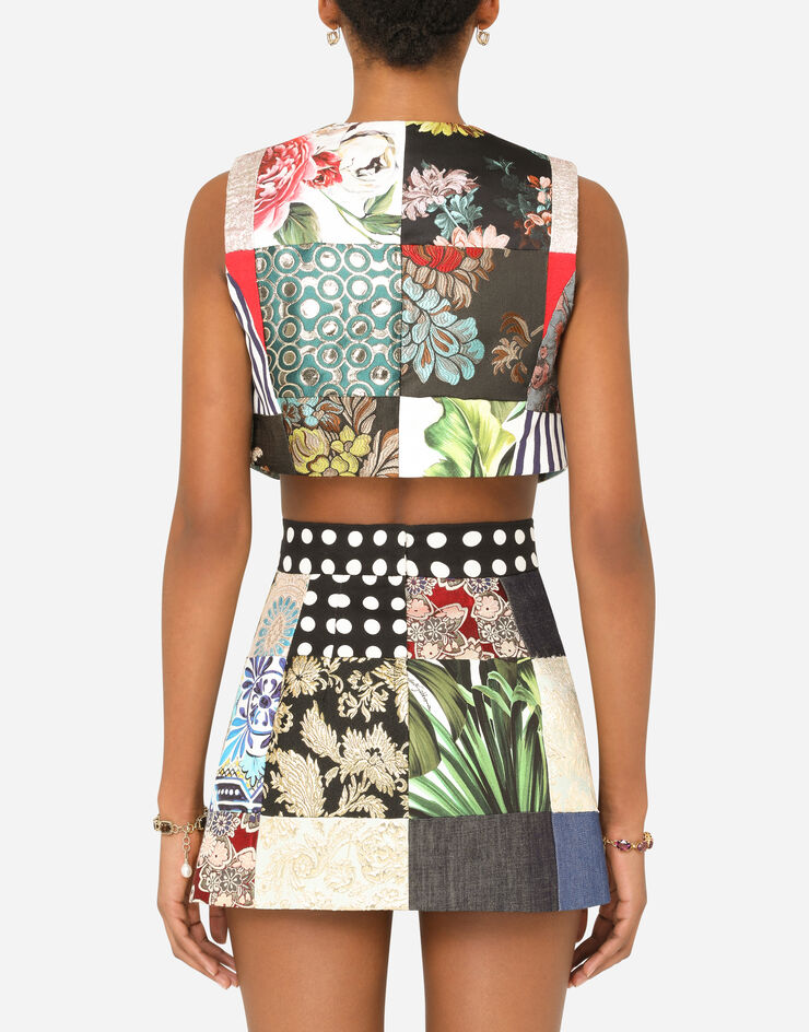 Dolce & Gabbana Patchwork brocade and drill jacquard vest BLUE F79X9TGDX78