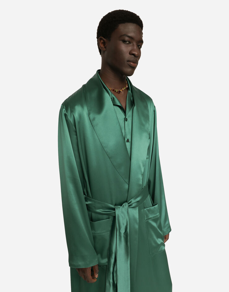 Dolce&Gabbana Silk satin robe with metal DG logo Multicolor I0210MFU1AU