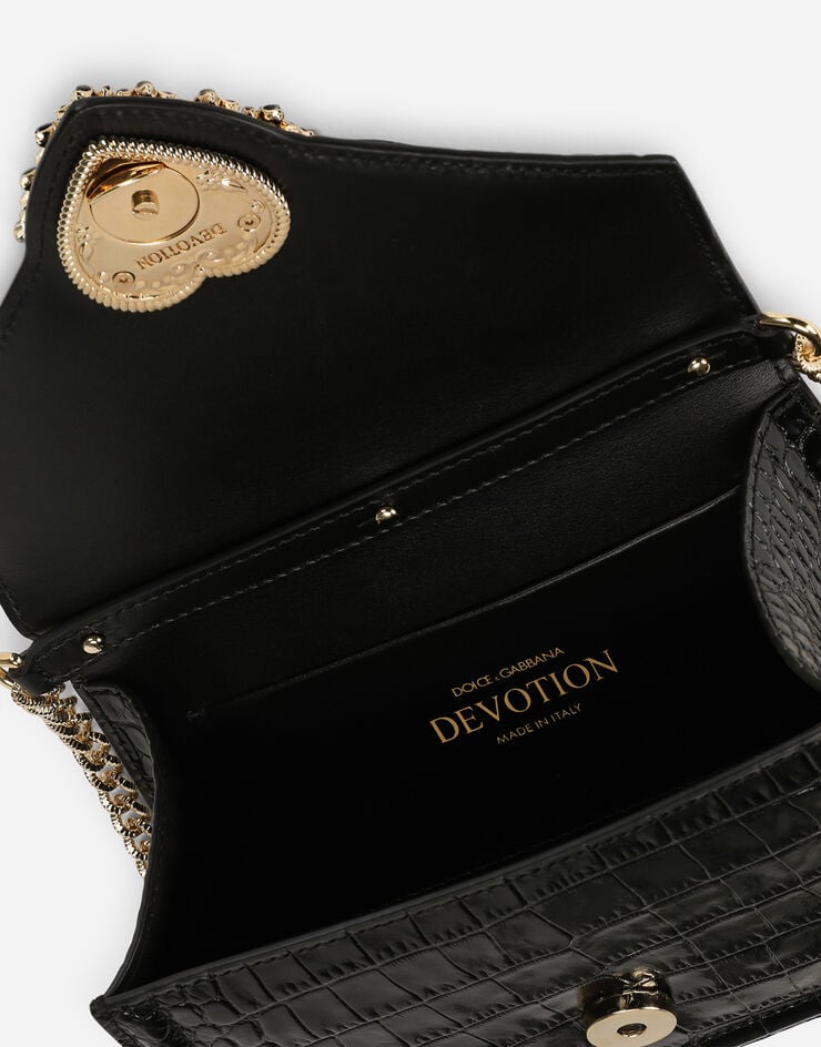 Dolce & Gabbana Small Devotion bag in shiny alligator skin Black BB6711A2Y07