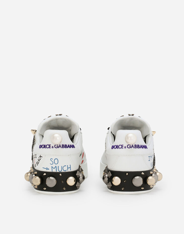 Dolce & Gabbana ポルトフィーノ スニーカー プリントナッパカーフスキン パッチ＆エンブロイダリー ホワイト CK1562AH076