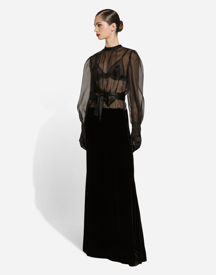 Dolce & Gabbana Abito lungo in organza e velluto Nero F6JNBTGDCPA