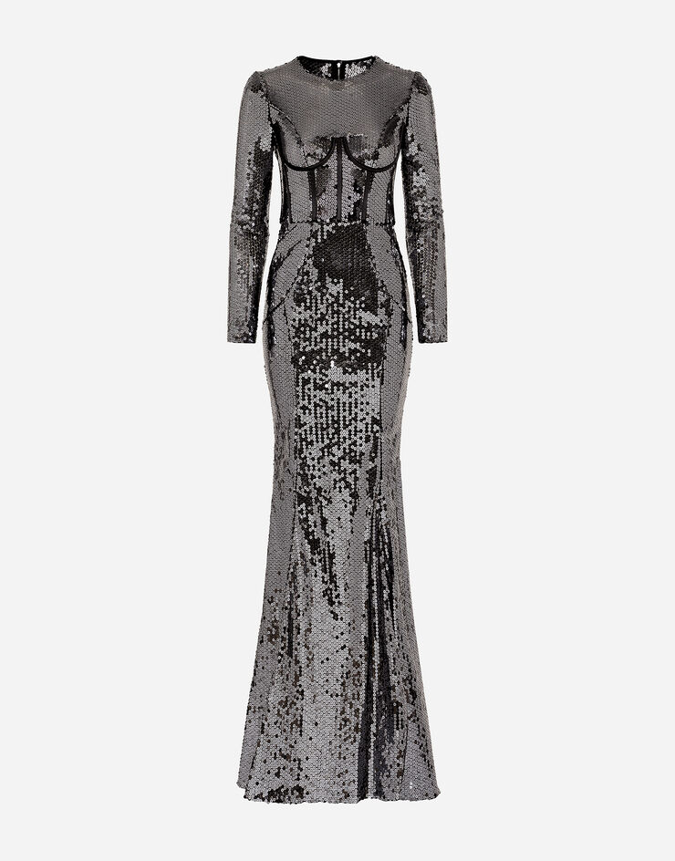 Dolce & Gabbana Long sequined dress with corset detailing Grey F6AUGTFLSHF