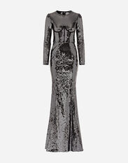 Dolce&Gabbana Long sequined dress with corset detailing Grey F6DJFTFURAD