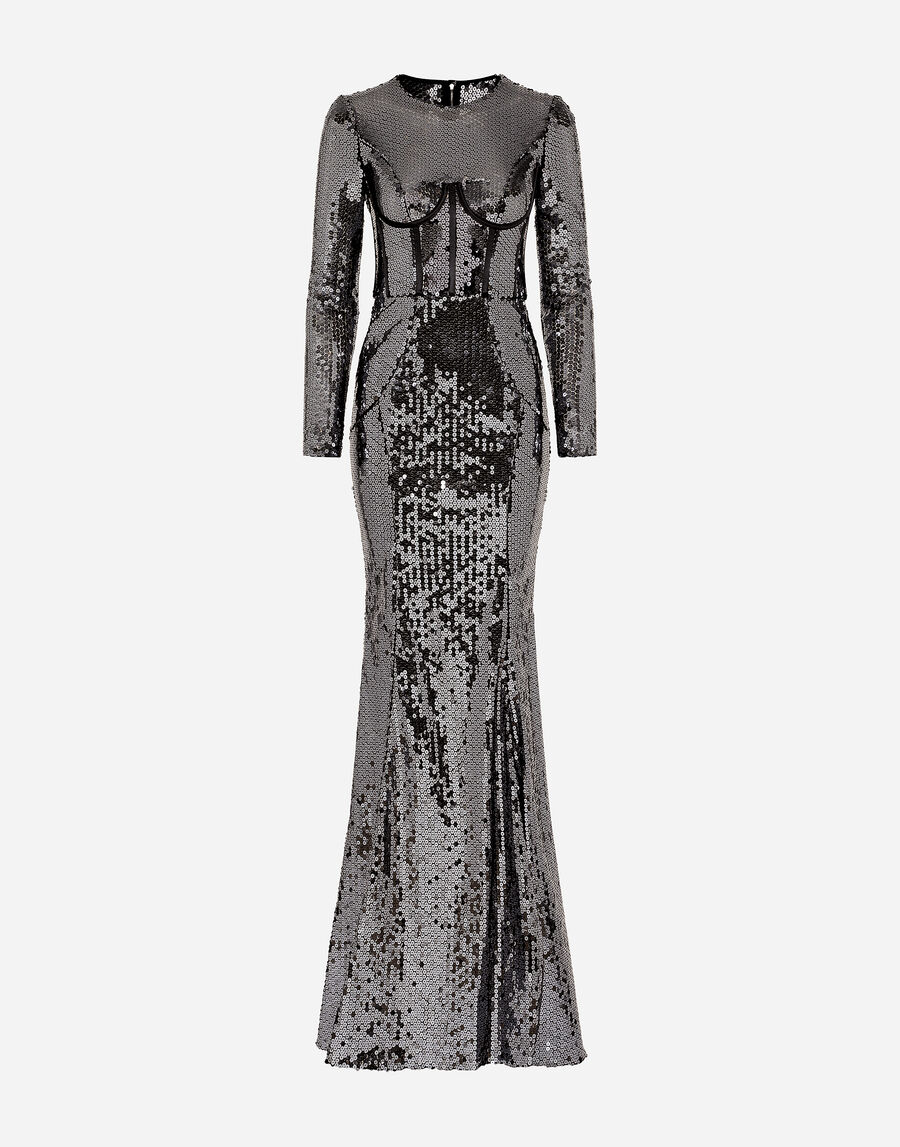 Long sequined dress with corset detailing