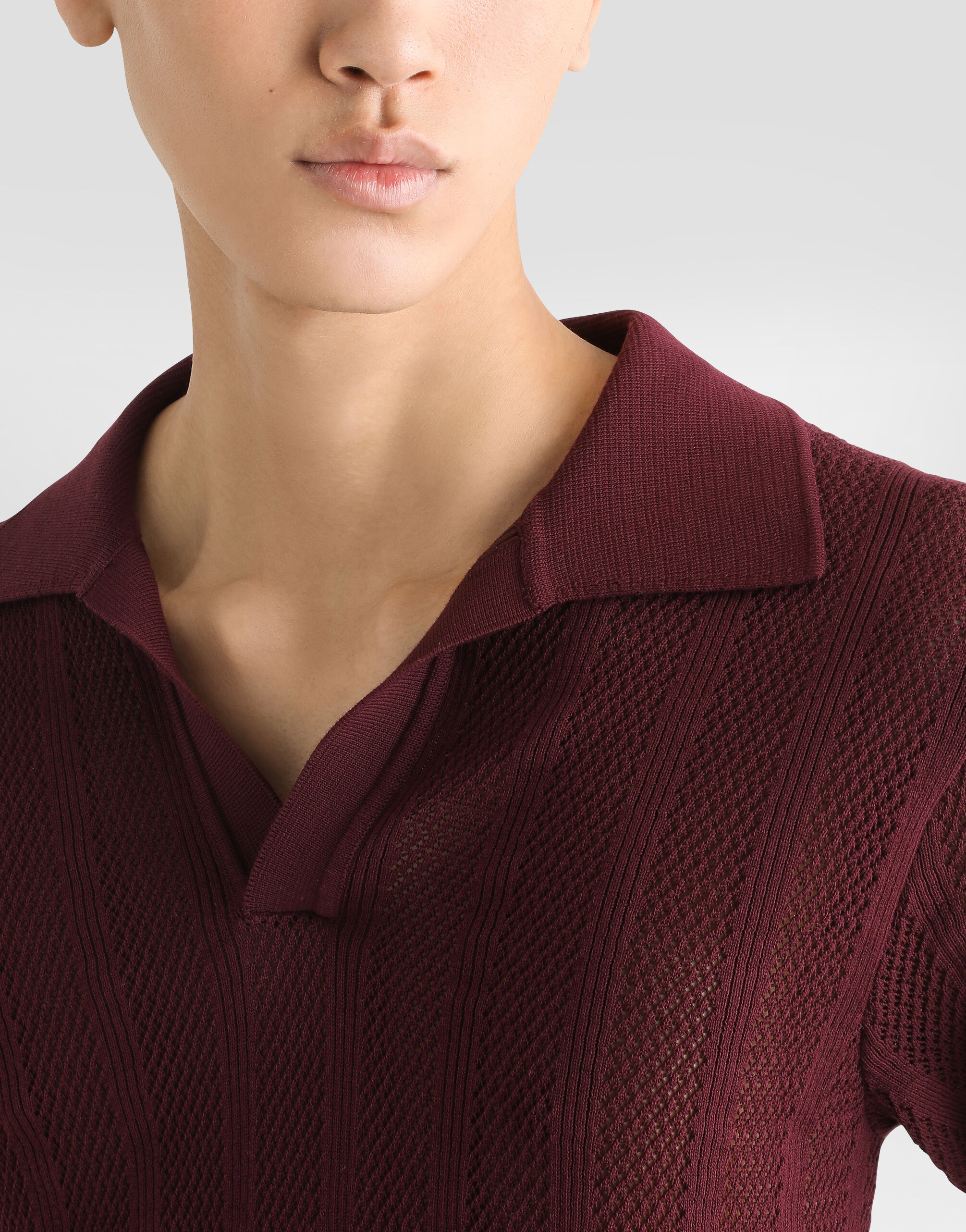 Short-sleeved cotton openwork polo-shirt in Multicolor for Men