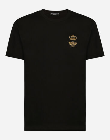Dolce & Gabbana T-shirt in cotone con ricamo Blu G8PL4TG7F2H