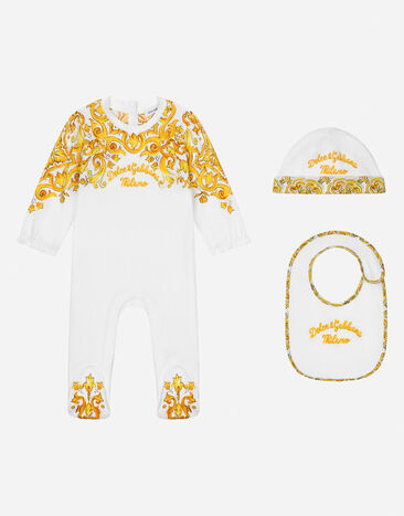 Dolce & Gabbana Set cadeau 3 pièces en jersey à imprimé majoliques jaunes Imprimé L23DI5FI5JW