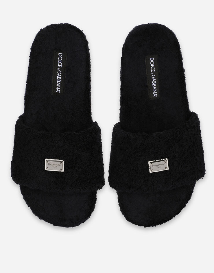 Dolce & Gabbana Terrycloth sliders with logo tag Black CS2183AJ210