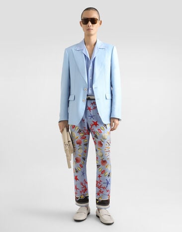 Dolce & Gabbana جاكيت سيسيلي كتان بصف أزرار مفرد Azure G2UR6TFU4JB