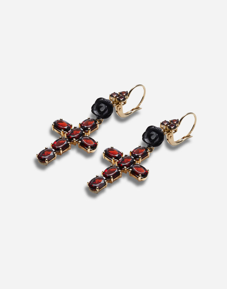 Dolce & Gabbana Boucles d’oreilles Family en or jaune avec roses et pendentif en croix Doré WEDC1GWGAR1