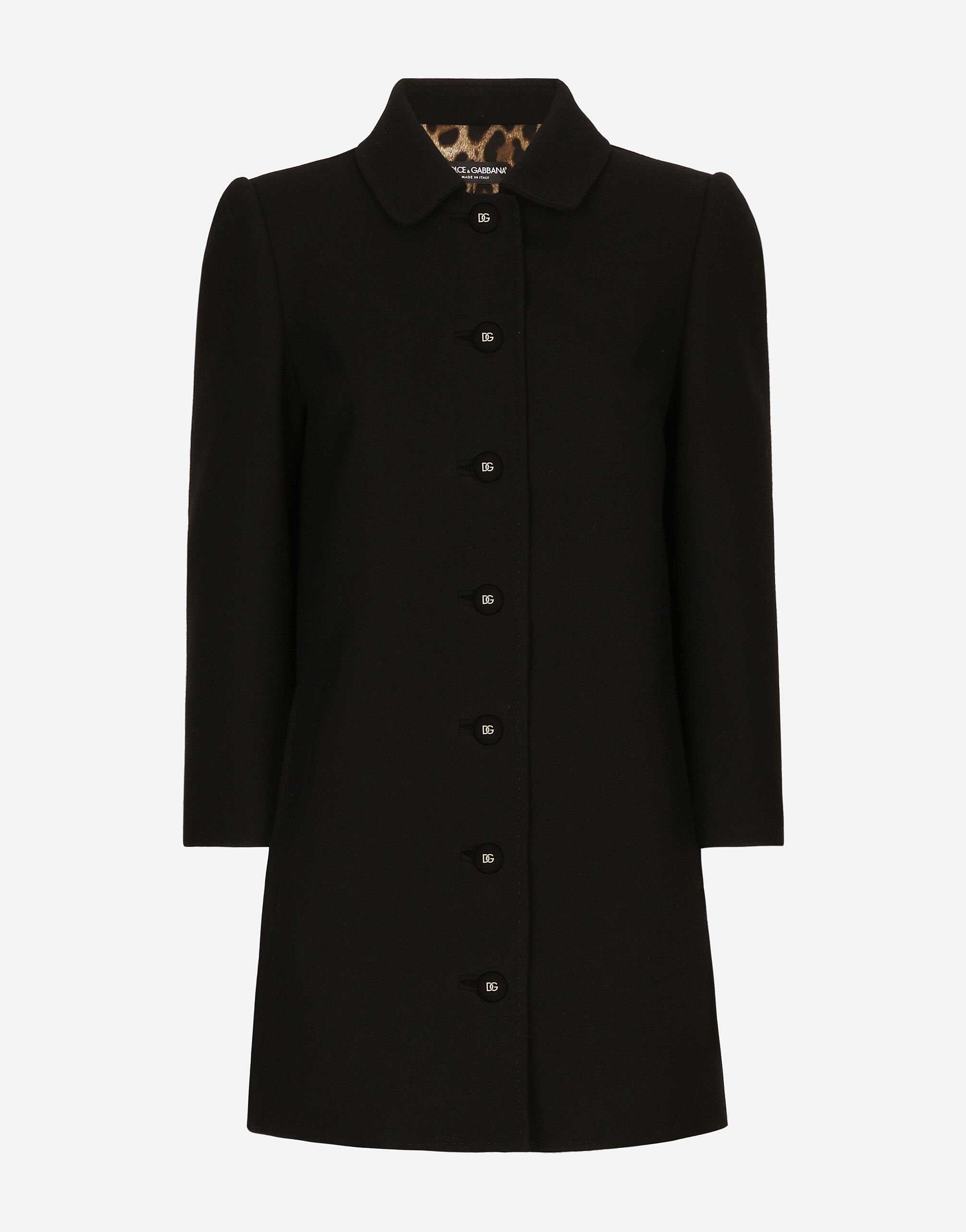 Dolce & Gabbana Kurzer Mantel aus Wolle in Leinwandbindung Black F0D1OTFUMG9