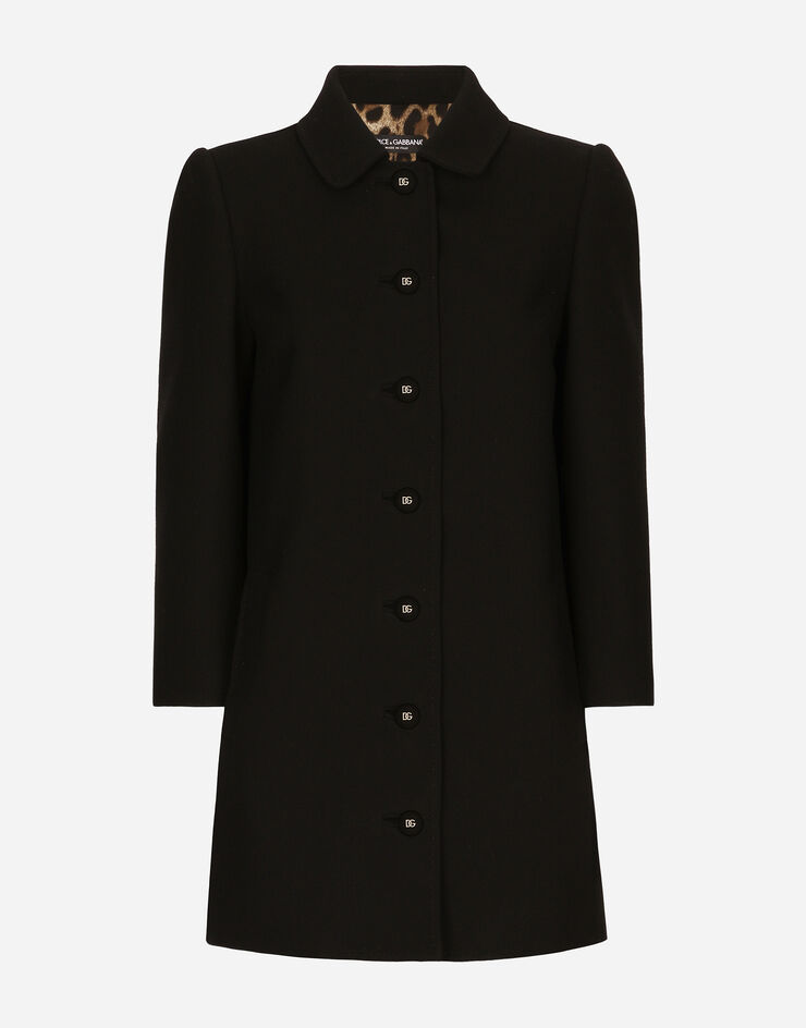 Dolce & Gabbana Kurzer Mantel aus Wolle in Leinwandbindung Schwarz F0D1CTFUBFX