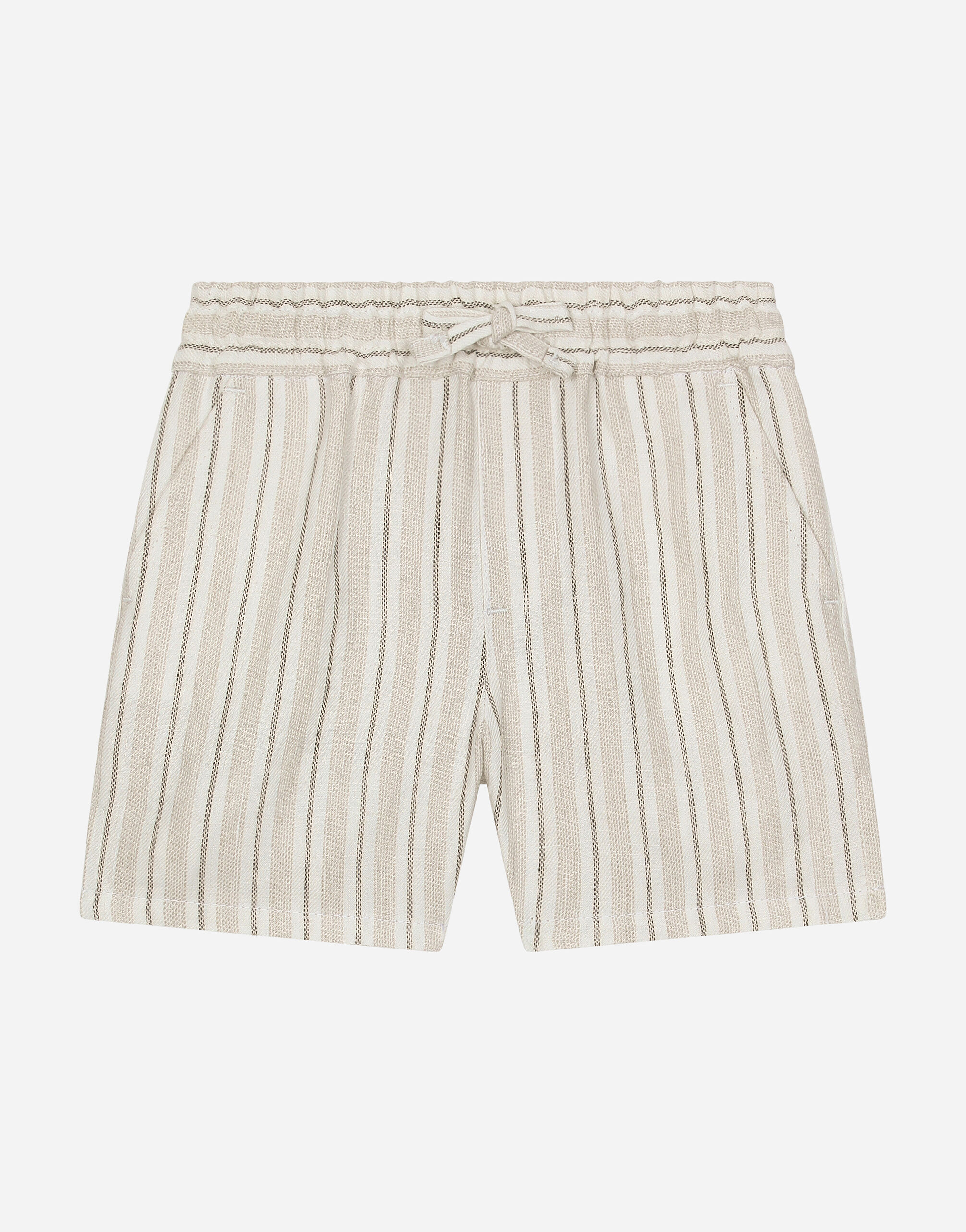 Dolce & Gabbana Striped linen shorts with branded label Beige L13Q08FUFJR