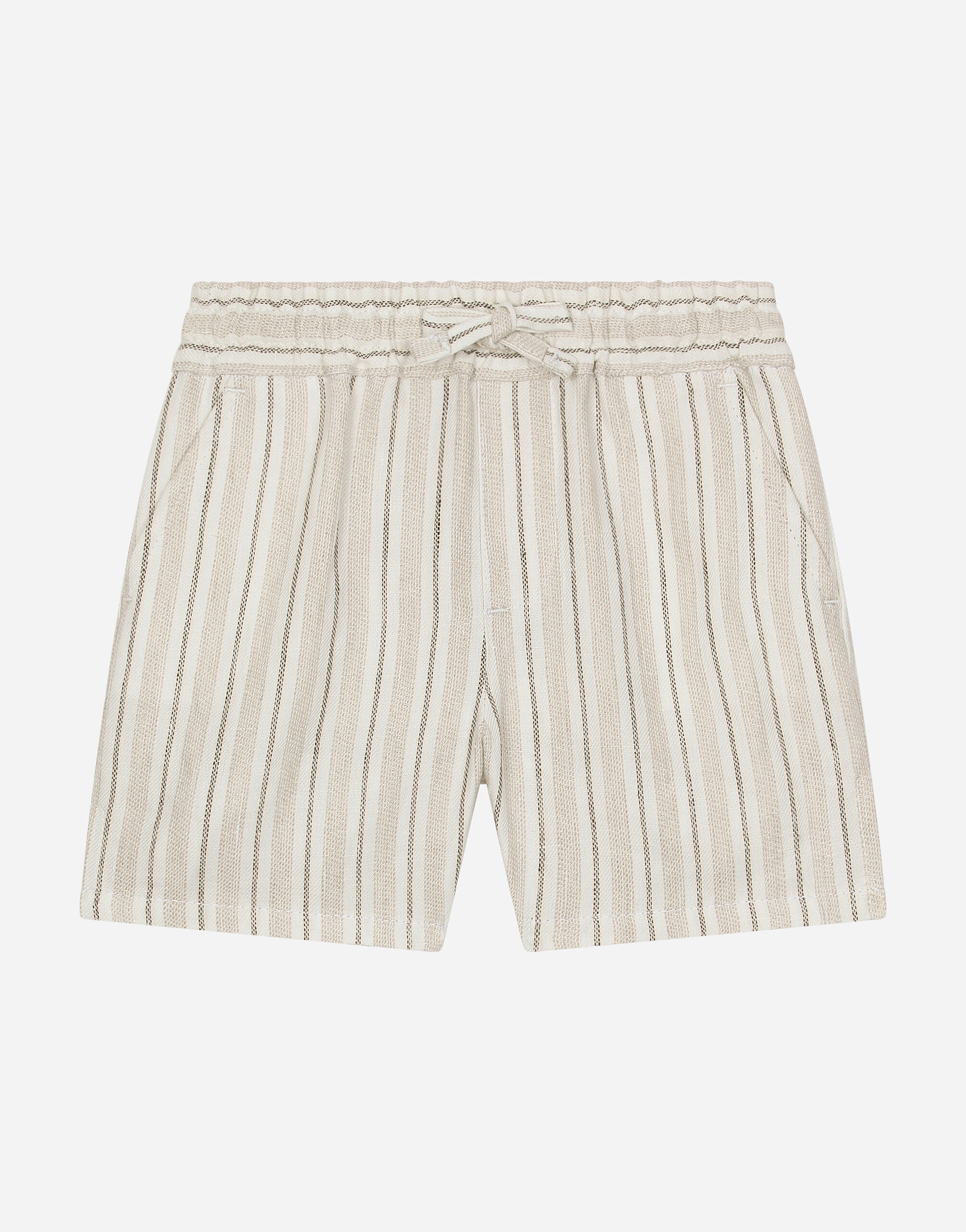 Dolce & Gabbana Bermudas de lino a rayas con etiqueta con logotipo Beige L13Q08FUFJR