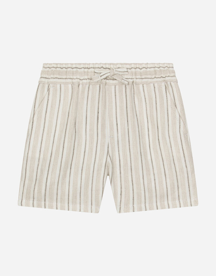 Dolce & Gabbana Striped linen shorts with branded label Multicolor L13Q08FR4BY