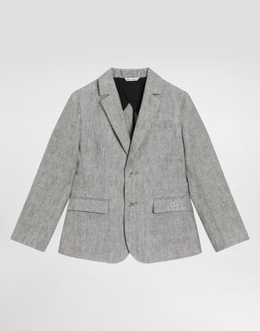 Dolce & Gabbana Einreihige Jacke aus Leinen Grau L41E97FU4MF