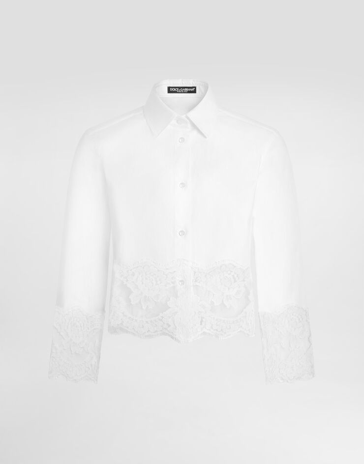 Dolce & Gabbana Cropped poplin shirt with lace inserts Dolce & Gabbana Cropped poplin shirt with lace inserts White F5Q65TFUEEE
