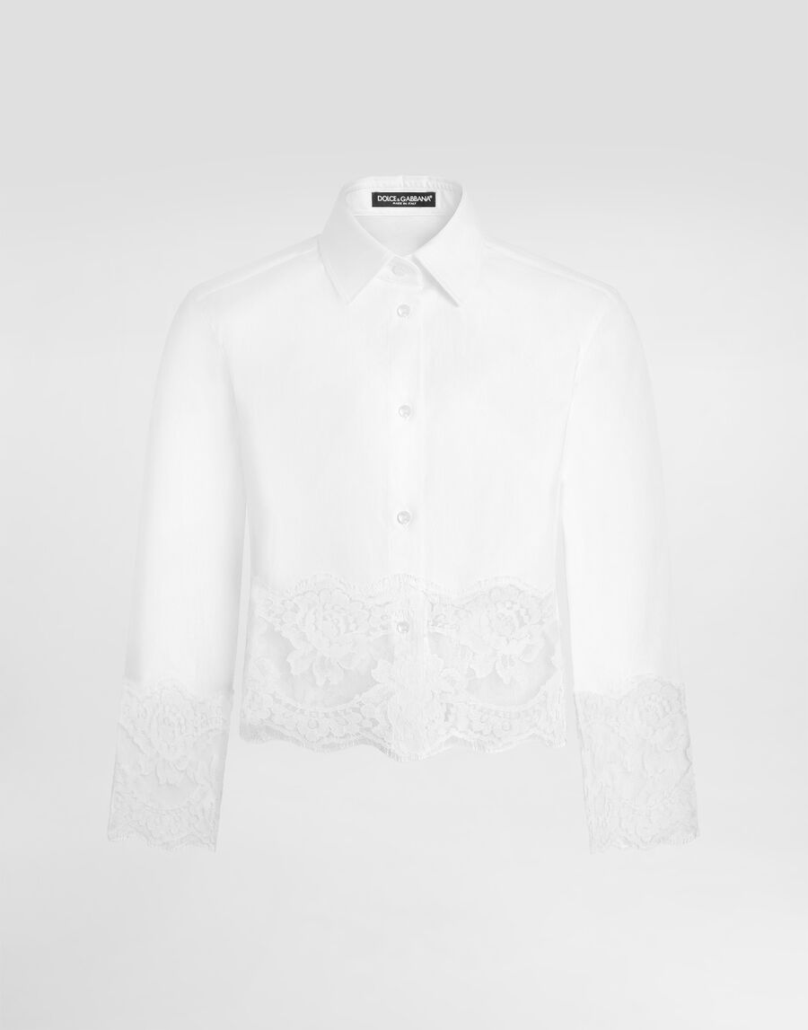 Cropped poplin shirt with lace inserts