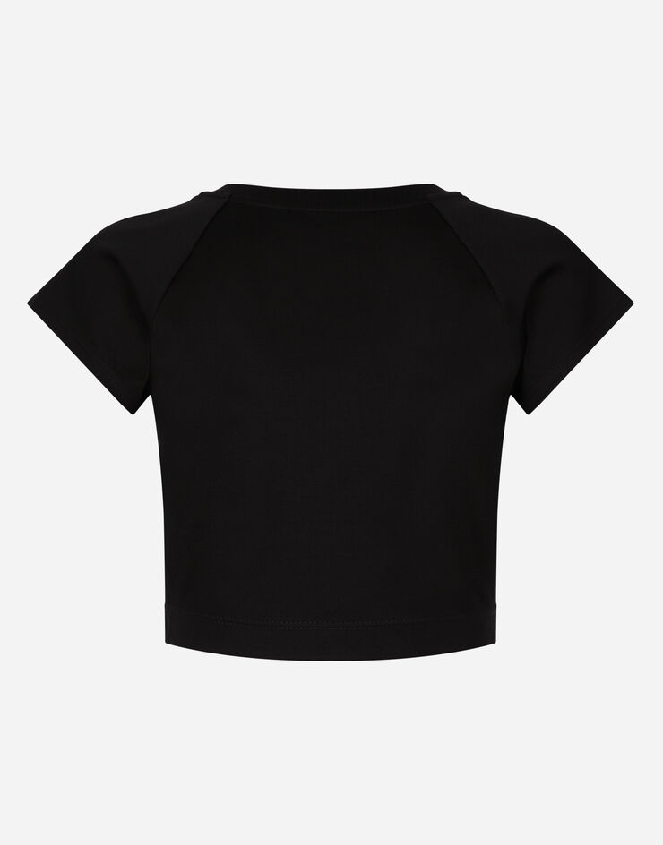 Dolce&Gabbana T-shirt in jersey cropped con placca Dolce&Gabbana Black F8U12THU7H8