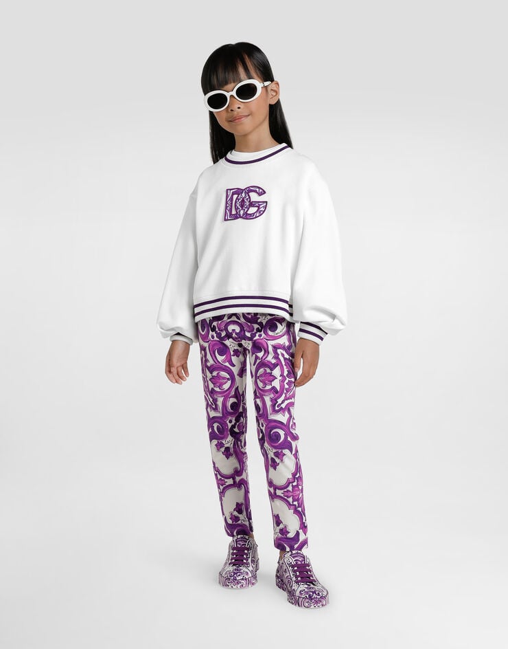 Dolce & Gabbana Majolica-print crew neck sweatshirt with dg embroidery White L5JWBZG7PED