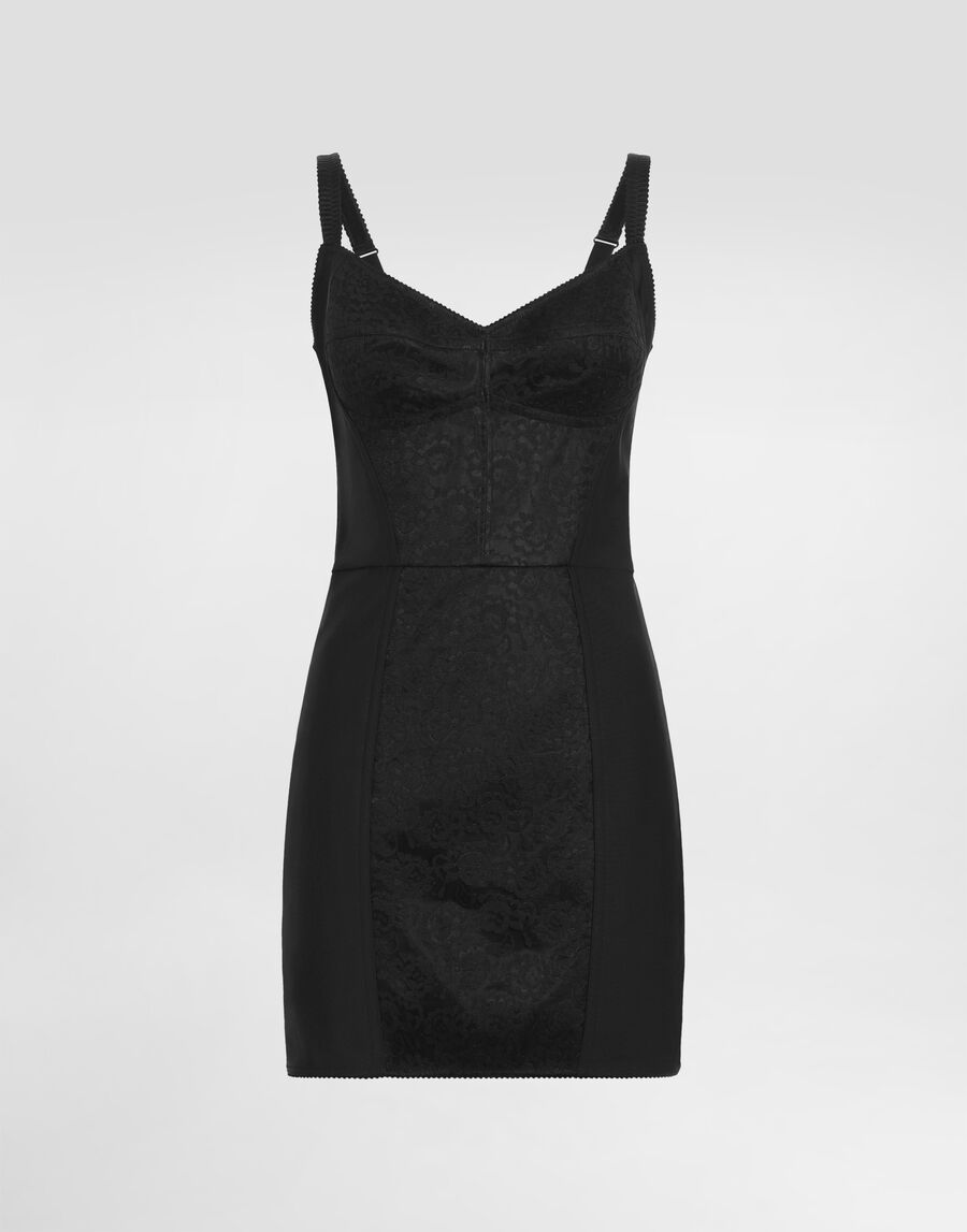 Sheath dress in stretch fabric and lace