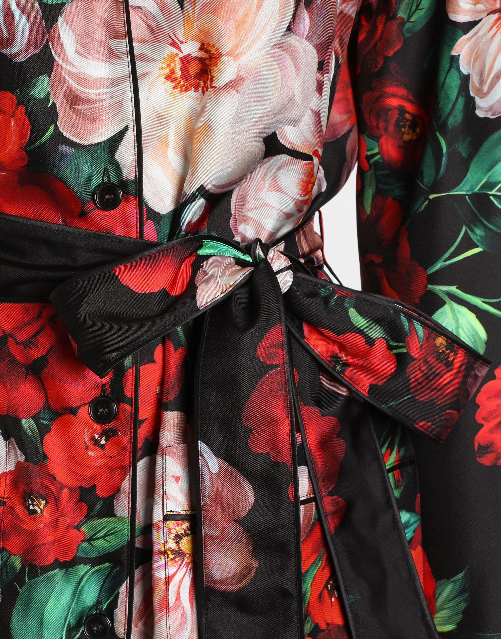 Long-sleeved twill pajama shirt with rose print in Print for