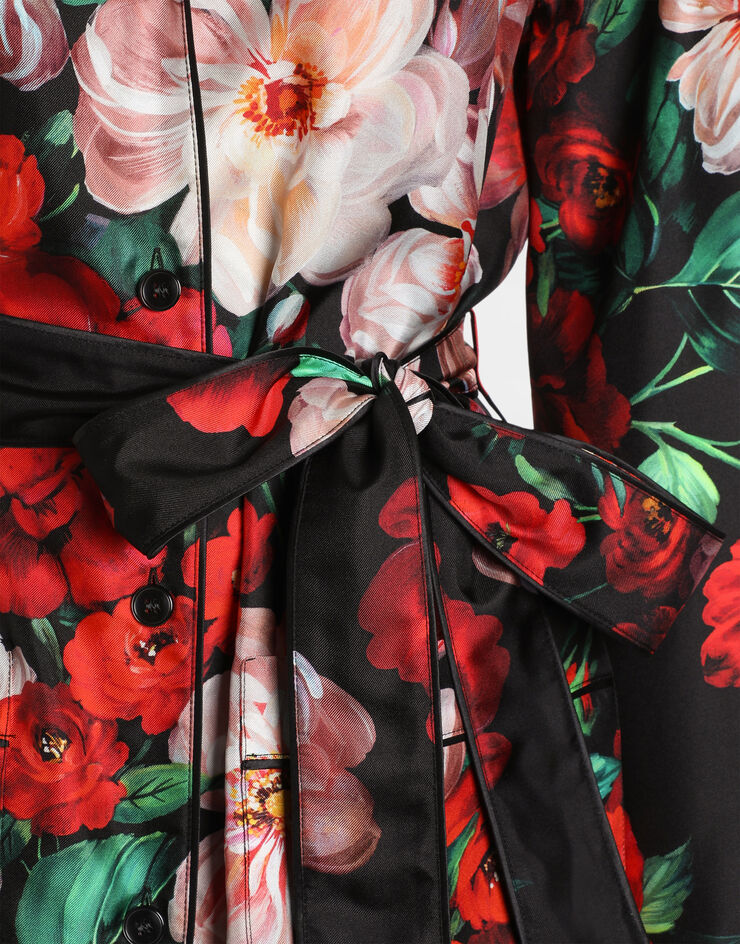 Dolce & Gabbana قميص بيجامة تويل بأكمام طويلة وطبعة وردة مطبعة F5I89TIS1ZD