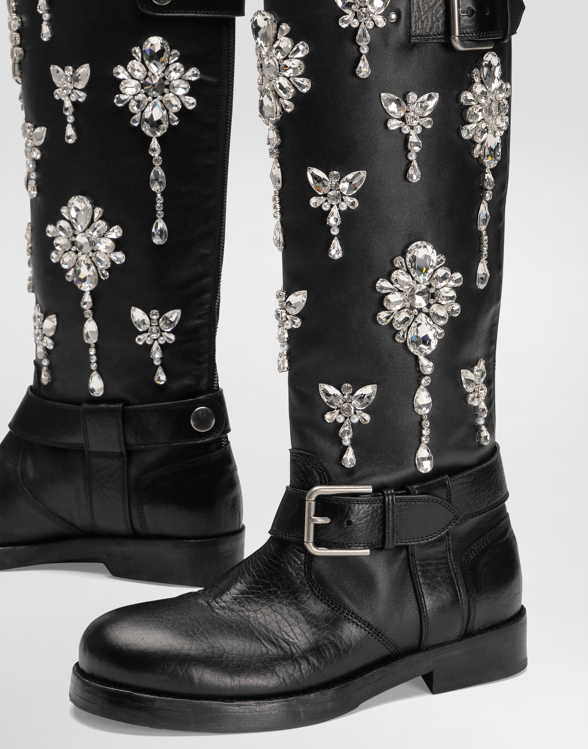 Horse leather boots with crystal embroidery in Black for Women