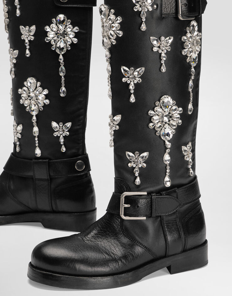 Dolce & Gabbana Horse leather boots with crystal embroidery Black CU1248AW847