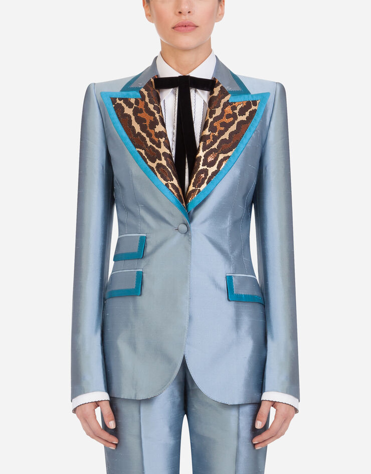 Dolce & Gabbana SINGLE-BREASTED BLOCK COLOR JACKET IN SHANTUNG LIGHT BLUE F29FITFU1L5