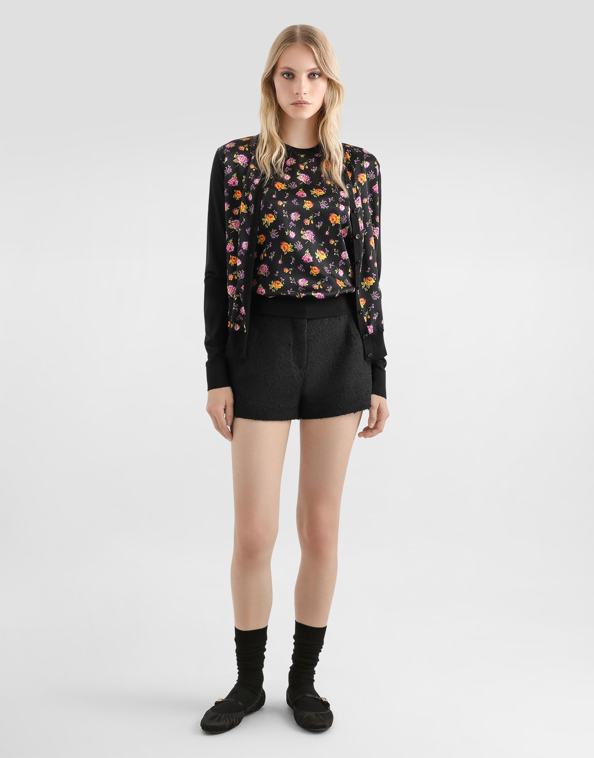 Small rose bouquets-print silk tank top in Multicolor for Women