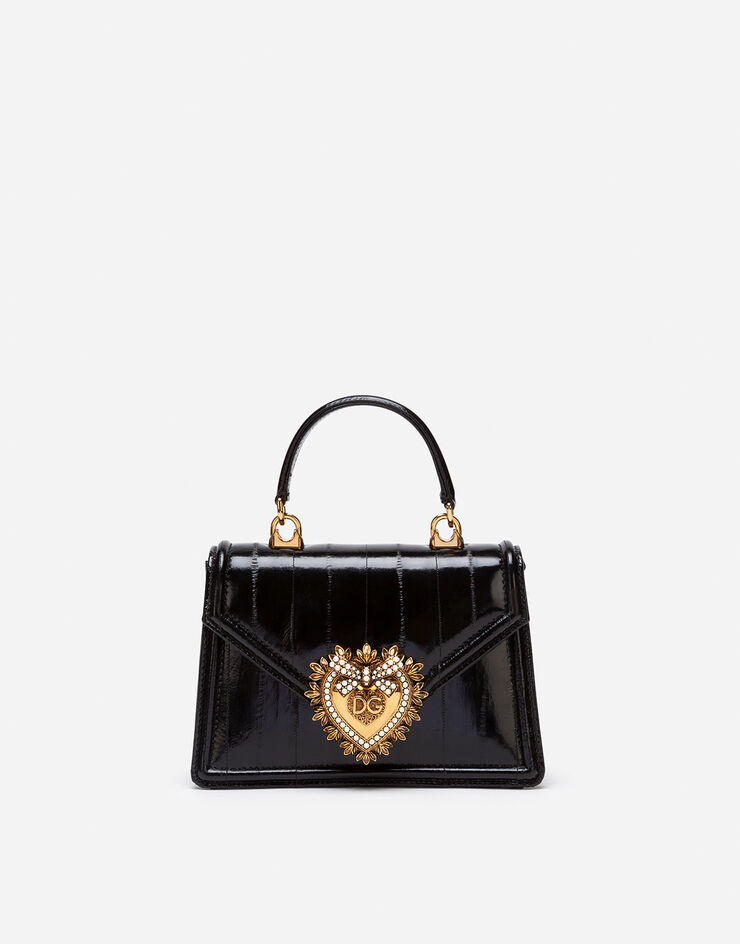 Dolce & Gabbana Маленькая сумка Devotion из кожи угря ЧЕРНЫЙ BB6711A8M24