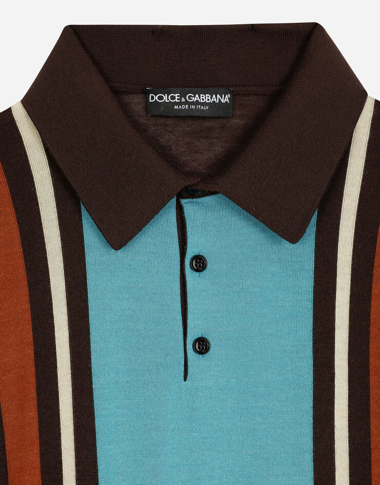 Dolce & Gabbana Polo in cashmere e seta con intarsio righe Multicolore GXZ19TJDMR9