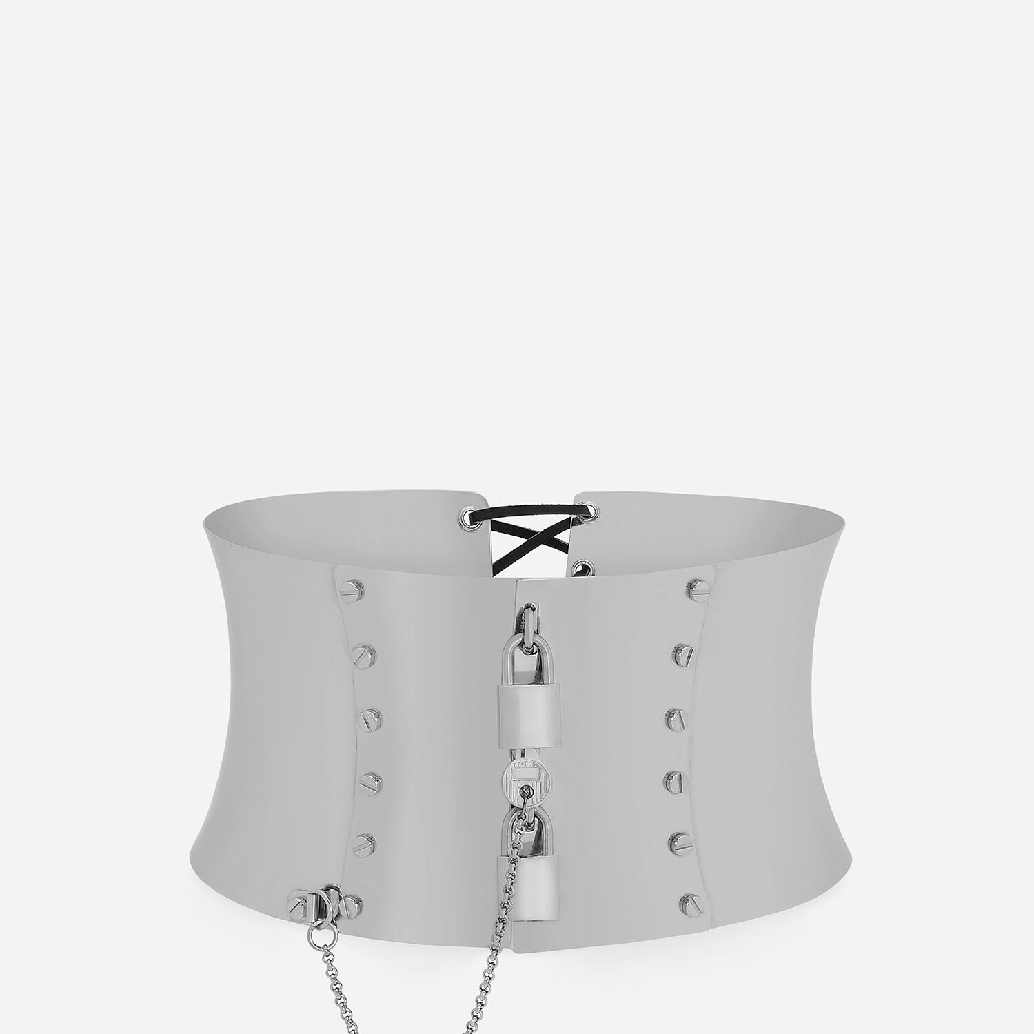 High corset belt with padlocks in Silver for