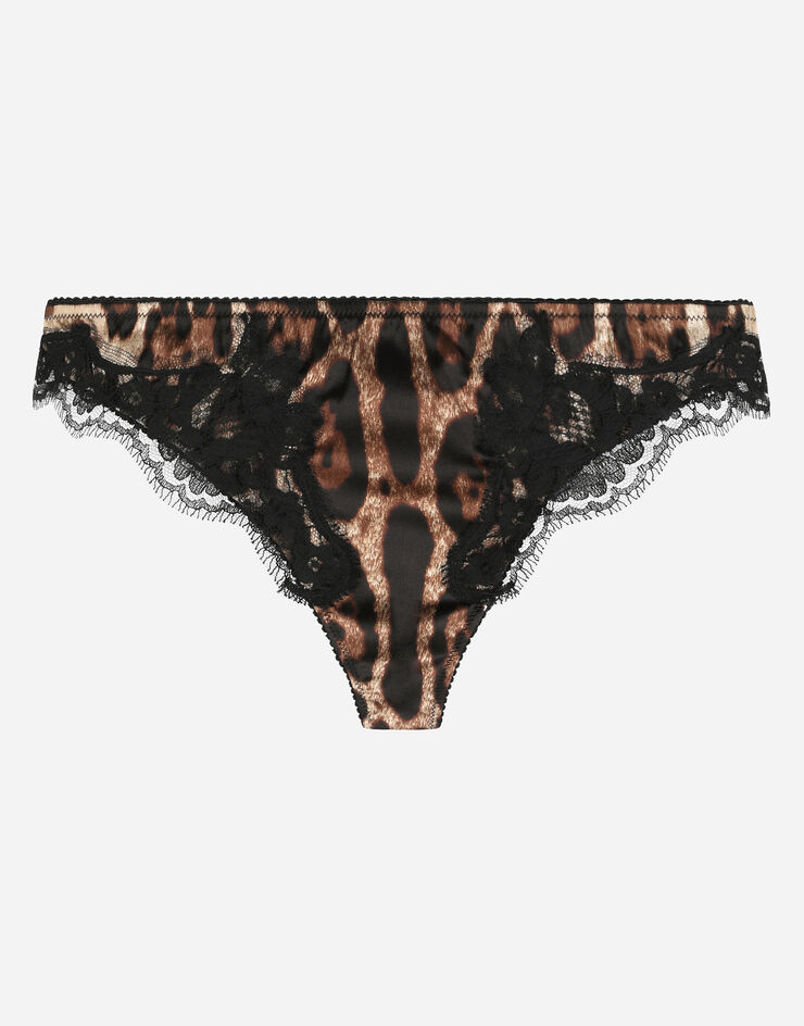 Dolce & Gabbana Tanga aus Satin Leoprint mit Spitze Mehrfarbig O2B50TFSAXY