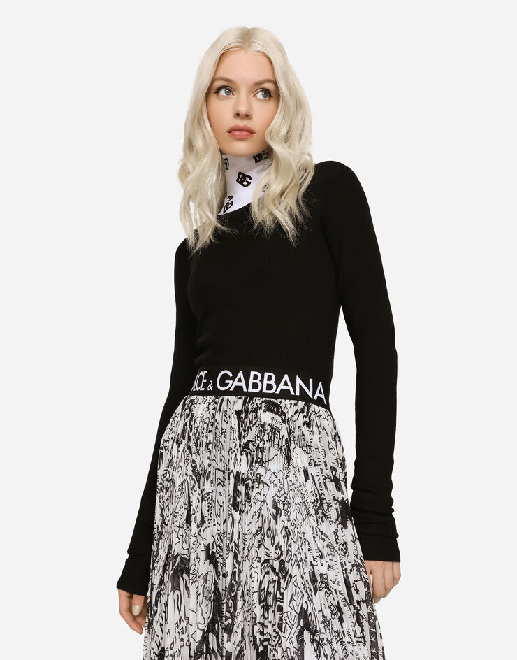 Dolce & Gabbana Ribbed cashmere and silk sweater with DG logo Black FX351ZJDMY7